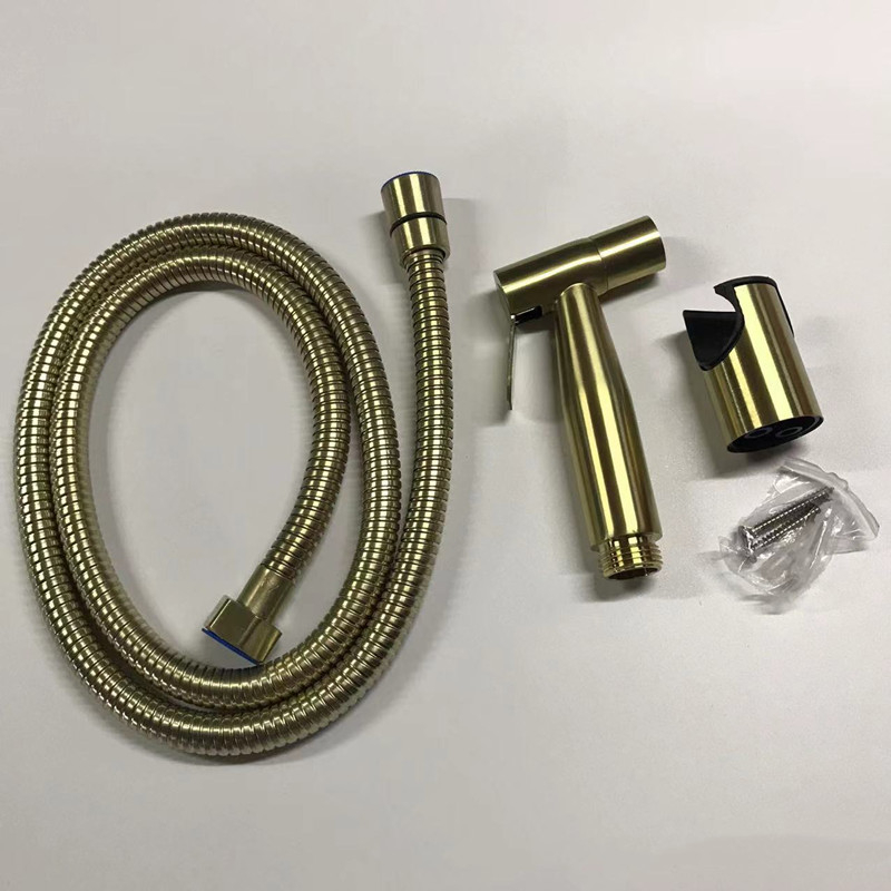 Phòng tắm vòi hoa sen nhà vệ sinh bình xịt rửa vệ sinh 3 cái bộ thép không gỉ chải vàng phụ kiện phòng tắm treo tường đóng gói khuôn chân không