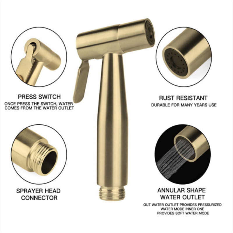 Phòng tắm vòi hoa sen nhà vệ sinh bình xịt rửa vệ sinh 3 cái bộ thép không gỉ chải vàng phụ kiện phòng tắm treo tường đóng gói khuôn chân không