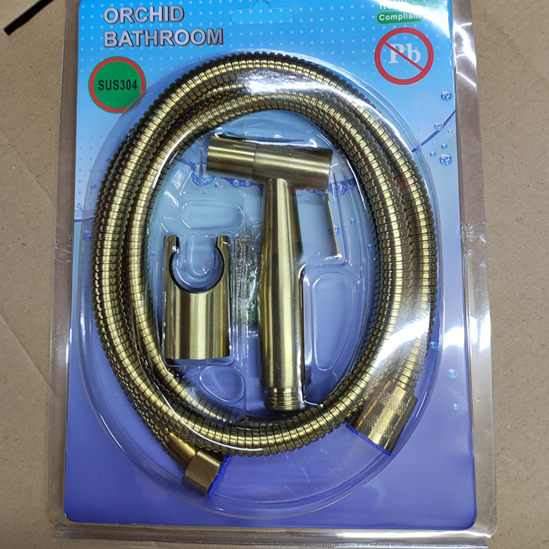 Phòng tắm vòi hoa sen nhà vệ sinh bình xịt rửa vệ sinh 3 cái bộ thép không gỉ chải vàng phụ kiện phòng tắm treo tường đóng gói khuôn chân không