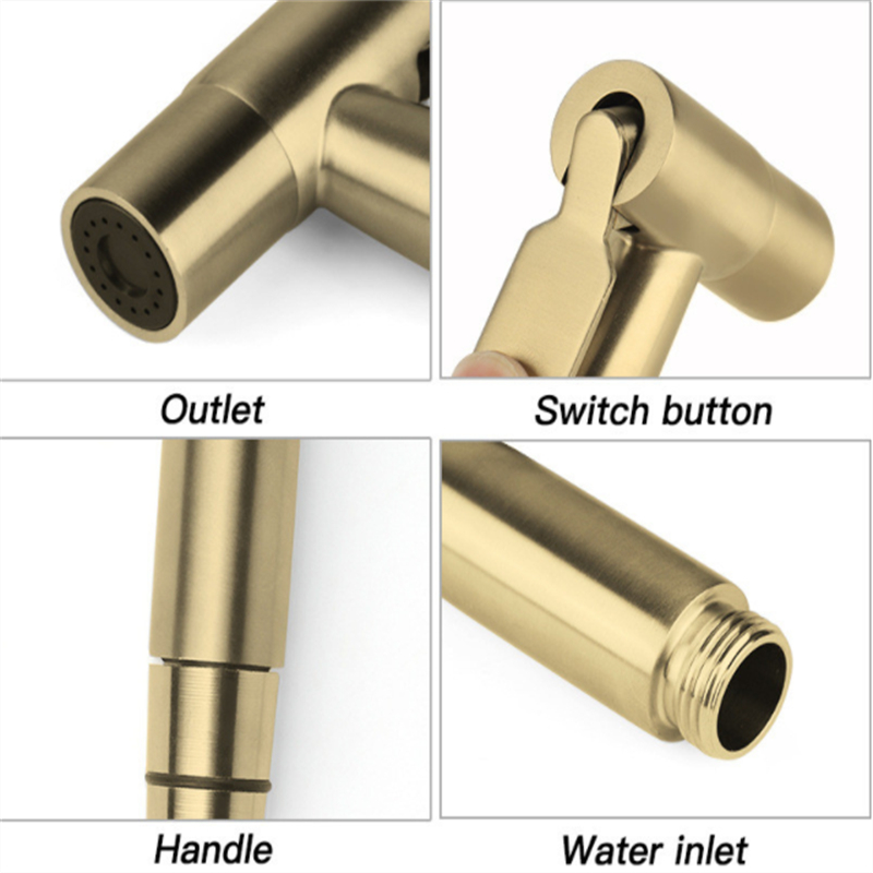 Phòng tắm vòi hoa sen nhà vệ sinh bình xịt rửa vệ sinh 3 cái bộ thép không gỉ chải vàng phụ kiện phòng tắm treo tường đóng gói khuôn chân không