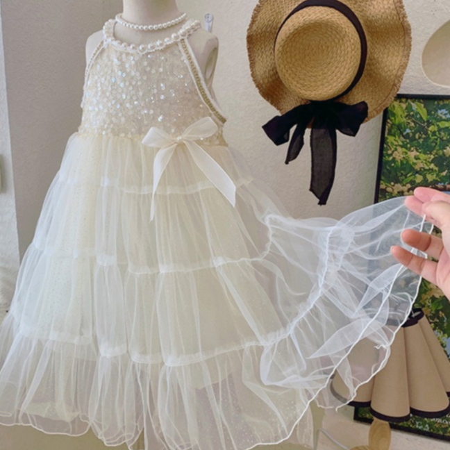 Cô gái váy công chúa mùa hè thời trang sequins lưới áo sling váy