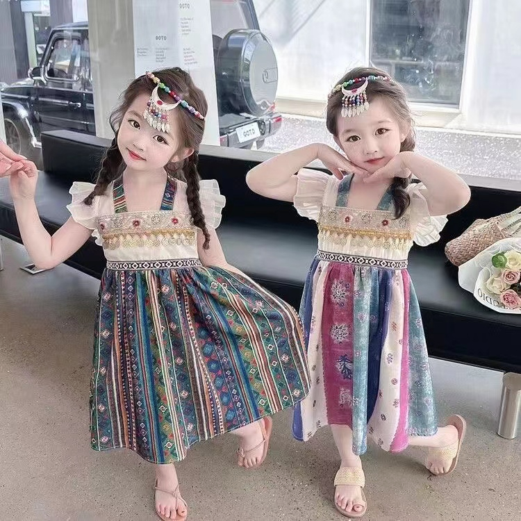 Đầm Hán phục tay cánh tiên dân tộc mùa hè phong cách công chúa cho bé gái