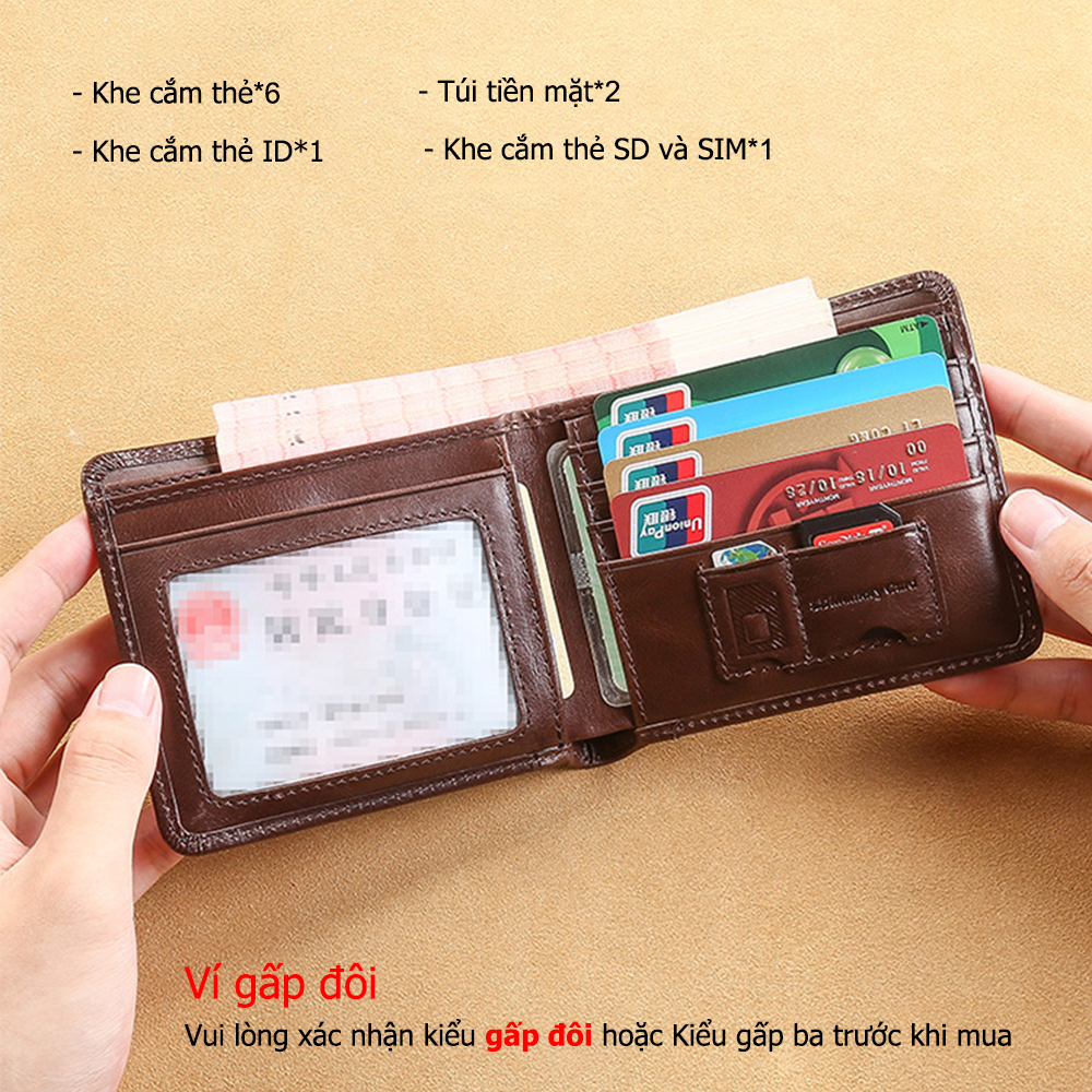 Da thật rfid fodable wallet men gấp ba lần và gấp đôi cho sự lựa chọn