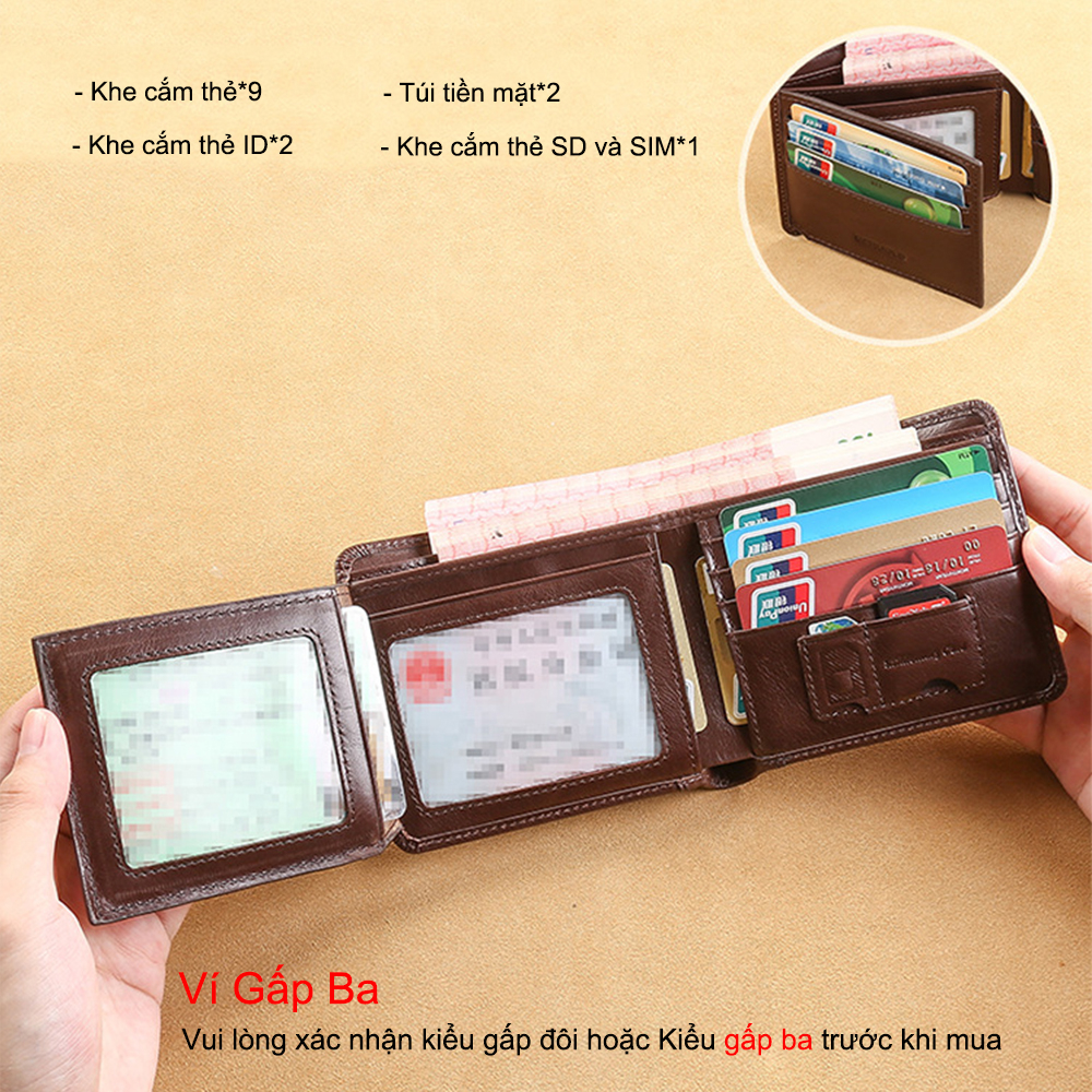 Da thật rfid fodable wallet men gấp ba lần và gấp đôi cho sự lựa chọn