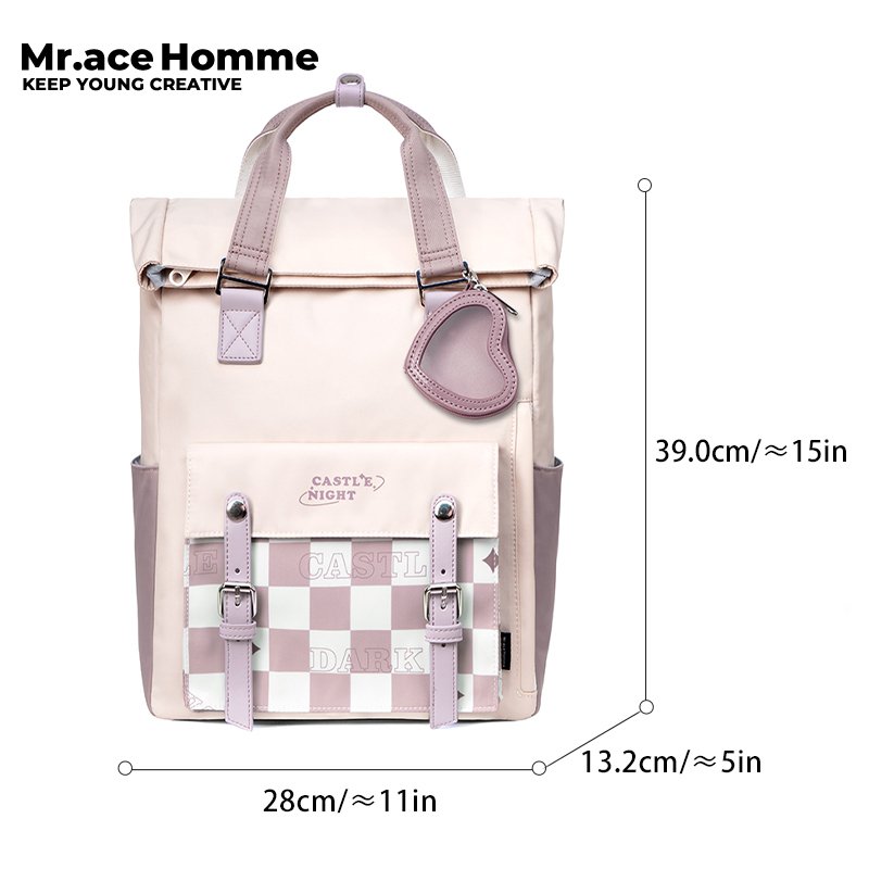 Mr. ace Homme Schoolbag Balo Đi Học Du Lịch Đựng Máy Tính Họa Tiết Kẻ Ô Mặt Trăng Ngôi Sao Cho Nam Và Nữ Sinh Đại Học
