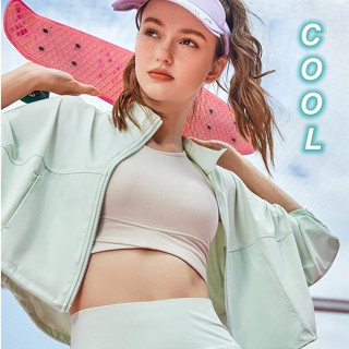 [L.circle] Áo khoác thể thao Crop Top Chống nắng Vải mát mẻ Zip Tập luyện thắt lưng có thể điều chỉnh