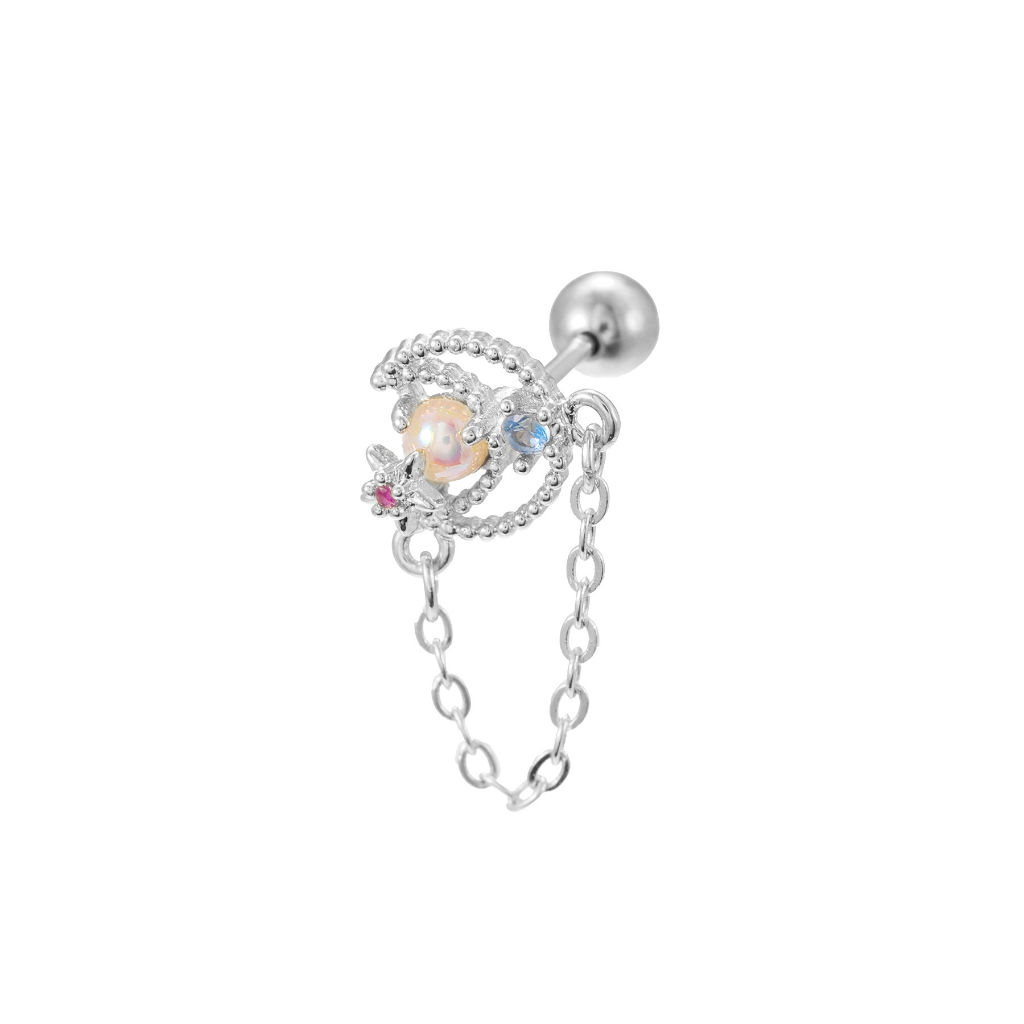 1 cái g23 bông tai thép titan màu xanh pha lê bông tai hoa mặt trăng trái tim bông tai trang sức