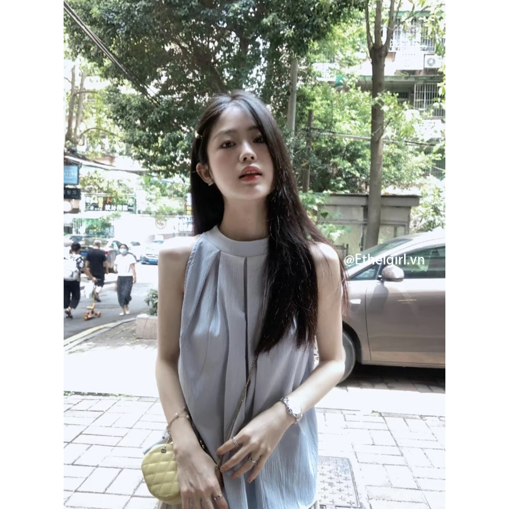 Ethelgirl Phong cách thời trang mùa hè không tay treo cổ tank top quần áo phụ nữ hàng đầu pháp