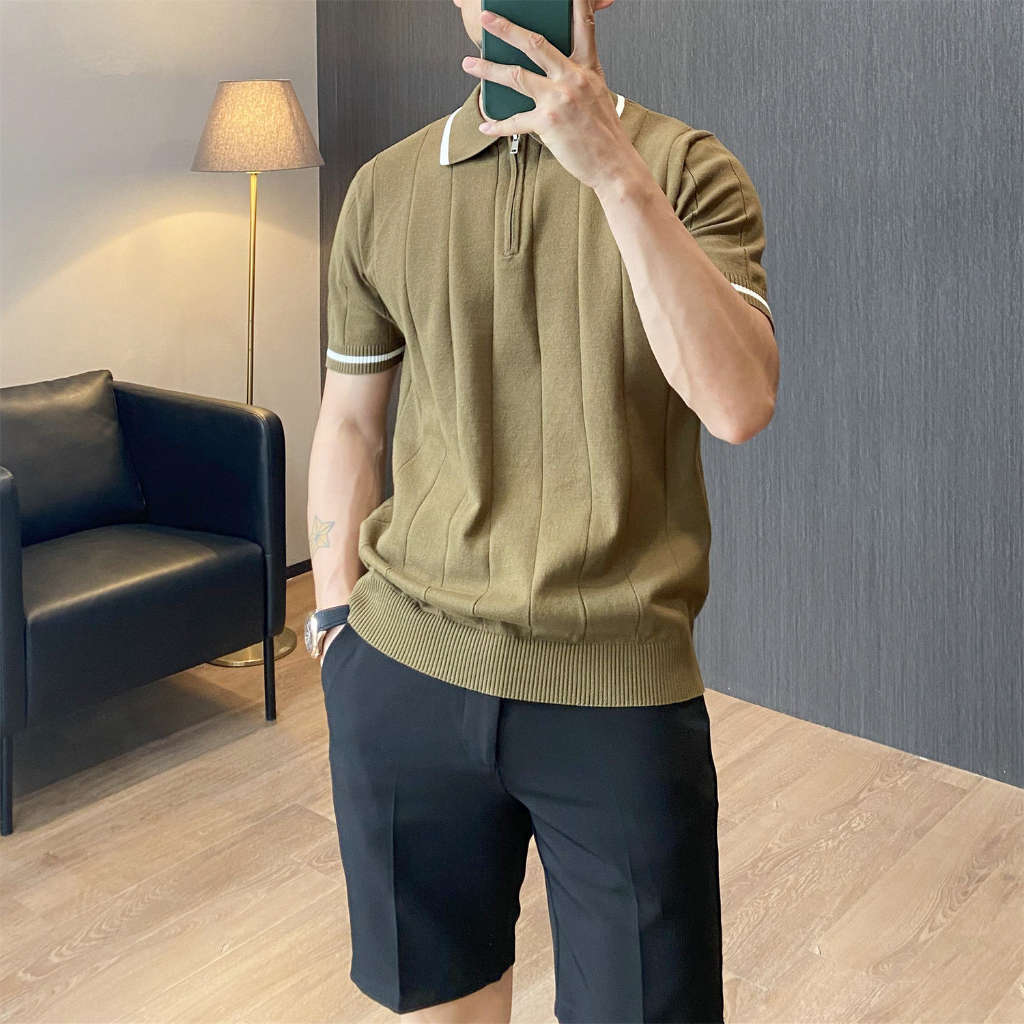 Áo Thun polo Dệt Kim Mỏng Màu Sắc Đơn Giản Phong Cách Anh Quốc Thời Trang Cho Nam