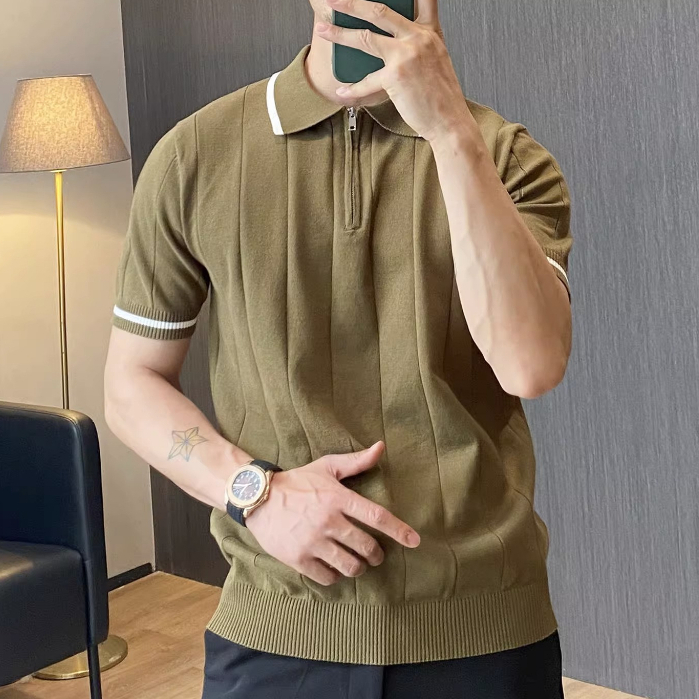Áo Thun polo Dệt Kim Mỏng Màu Sắc Đơn Giản Phong Cách Anh Quốc Thời Trang Cho Nam