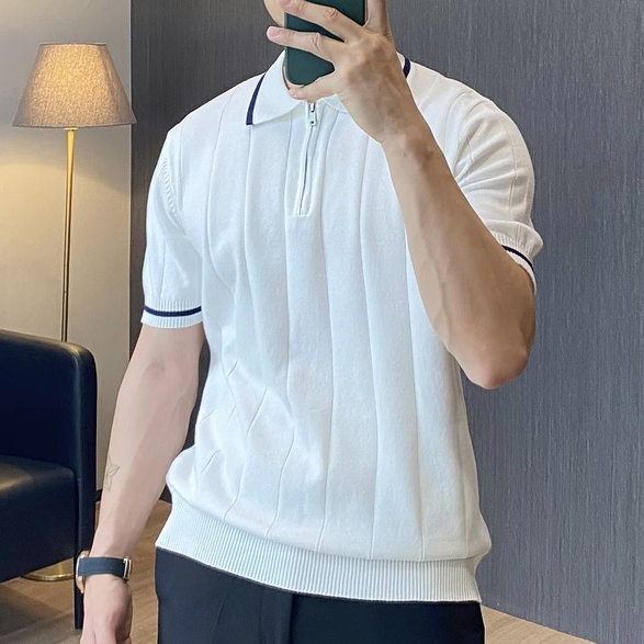 Áo Thun polo Dệt Kim Mỏng Màu Sắc Đơn Giản Phong Cách Anh Quốc Thời Trang Cho Nam