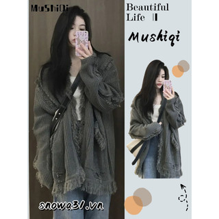 Áo len cardigan MUSHIQI dáng rộng màu sáp mềm mại dễ phối đồ thường ngày phong cách Hàn Quốc cho nữ