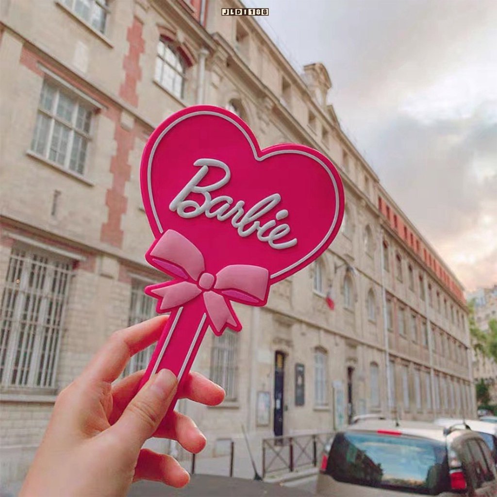 Barbie gương cầm tay dòng barbie dễ thương màu hồng hình trái tim gương cầm tay phim hoạt hình nhập vai thư gương trang điểm cầm tay