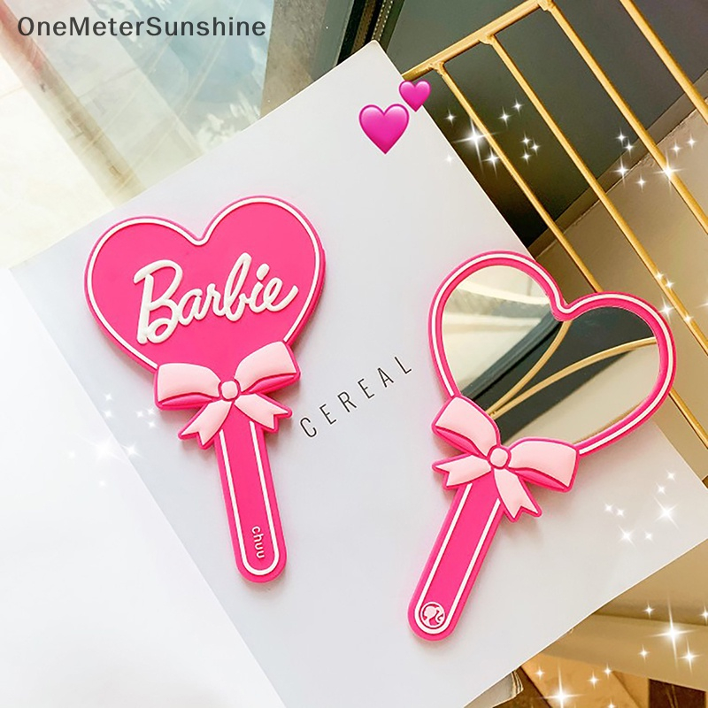 Barbie gương cầm tay dòng barbie dễ thương màu hồng hình trái tim gương cầm tay phim hoạt hình nhập vai thư gương trang điểm cầm tay