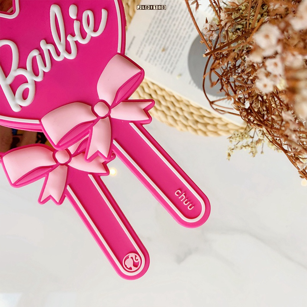 Barbie gương cầm tay dòng barbie dễ thương màu hồng hình trái tim gương cầm tay phim hoạt hình nhập vai thư gương trang điểm cầm tay