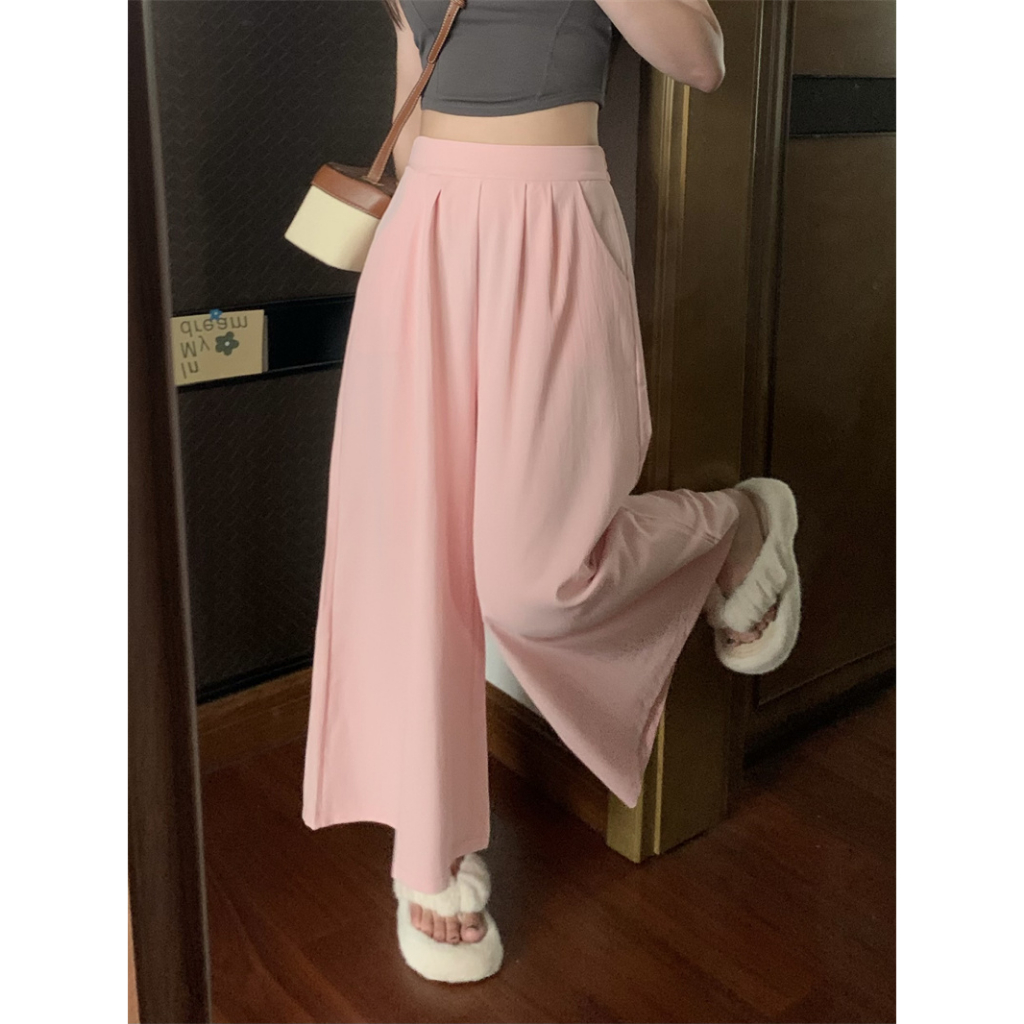 Thời trang hàn quốc rộng rãi phù hợp với quần váy cạp cao của phụ nữ ống thẳng quần ống rộng quần dài mỏng