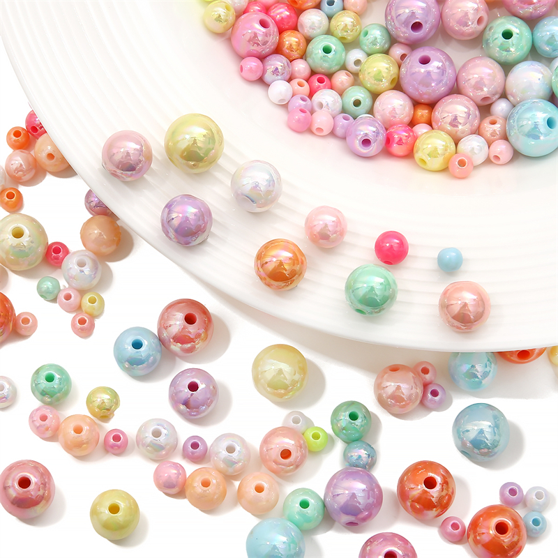 6/8/10/12/14 / mm mạ acrylic spacer hạt kẹo màu hạt tròn rời để làm đồ trang sức làm vòng tay thủ công tự làm phụ kiện