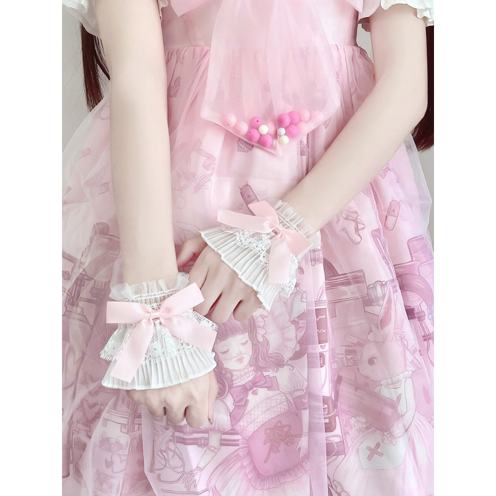 Lolita cổ tay găng tay trang trí nơ dễ thương cổ tay tay áo ren tay áo nữsuper fairy jk găng tay cos cổ tay cuff