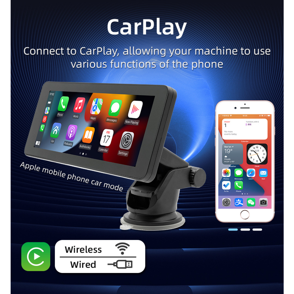 6,86 inch car radio carplay không dây android auto hd fm radio reversing camera portable car stereo built-in speaker màn hình cảm ứng