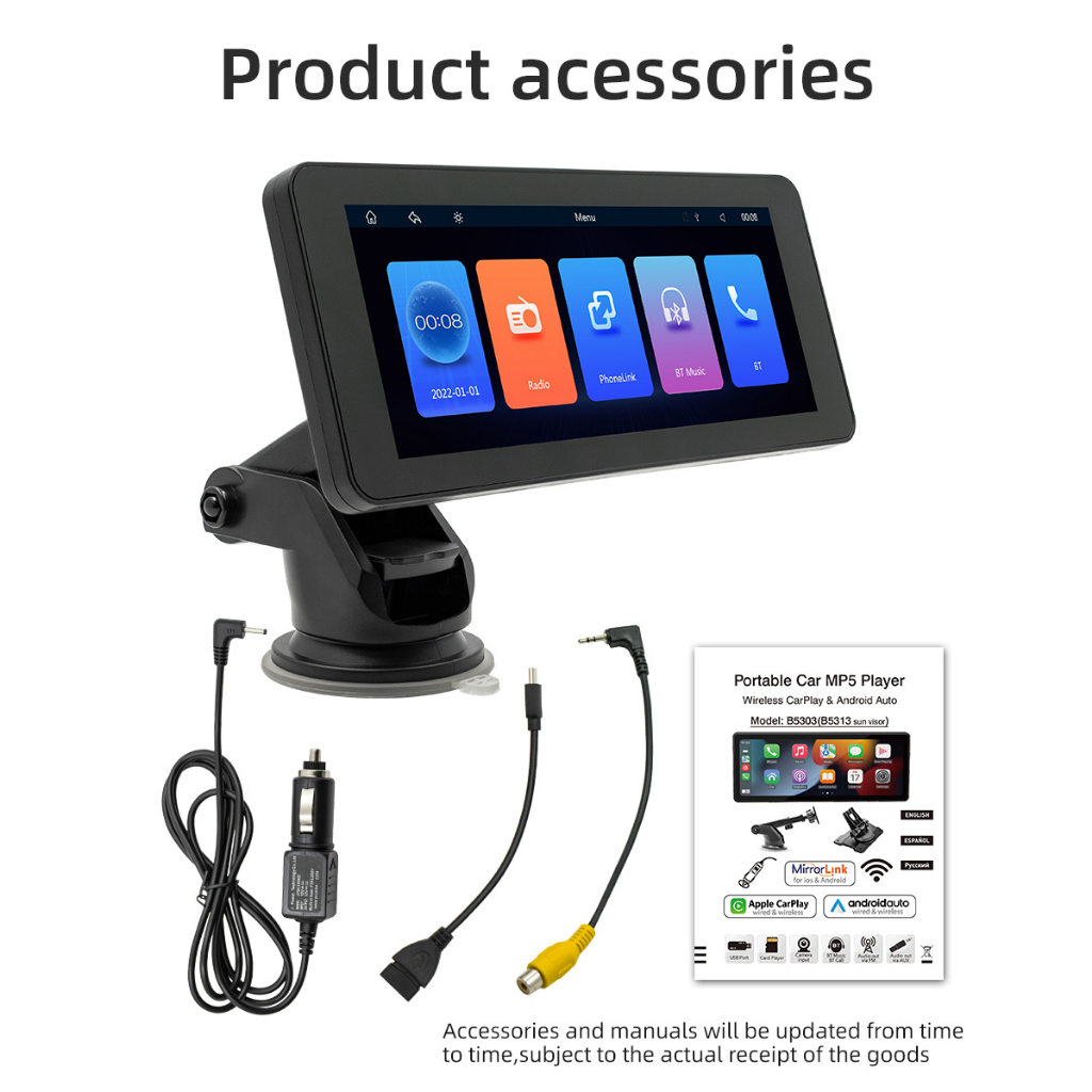 6,86 inch car radio carplay không dây android auto hd fm radio reversing camera portable car stereo built-in speaker màn hình cảm ứng