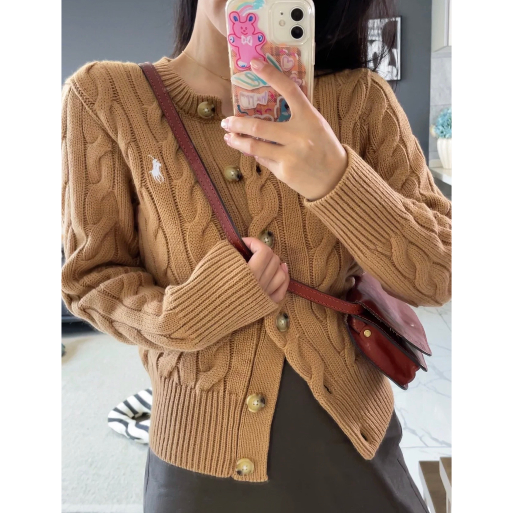 Cable-knit len-cashmere nữ cardigan