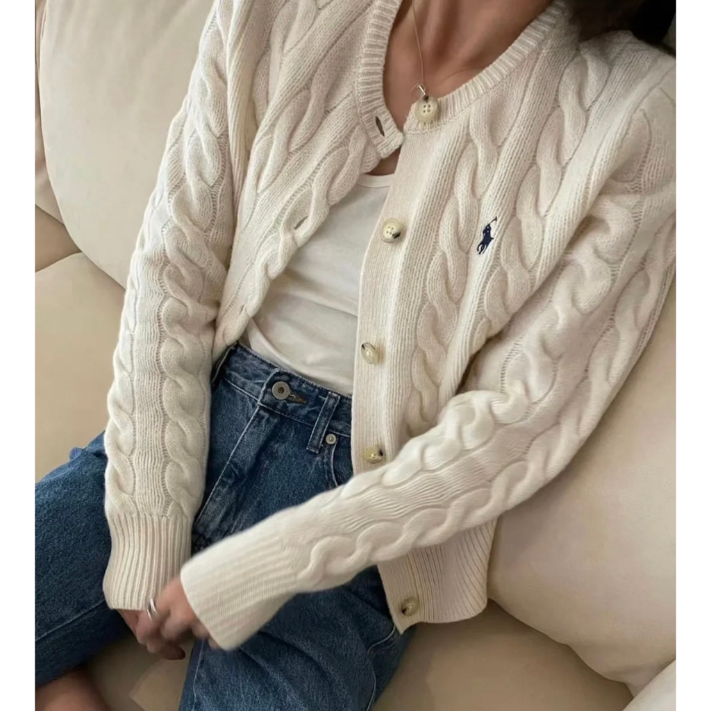 Cable-knit len-cashmere nữ cardigan