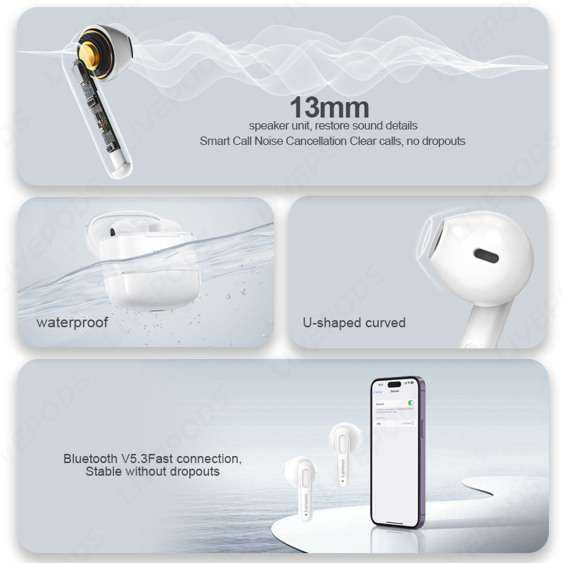 Lenovo XT98 Tai Nghe Bluetooth 5.3 Hifi Không Dây TWS Chống Nước Thể Thao Có Mic