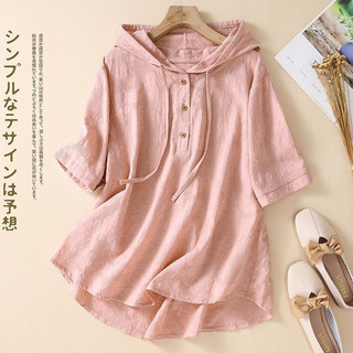 Real shot bông và vải lanh jacquard thêu t-shirt ngắn tay (có kích thước lớn)