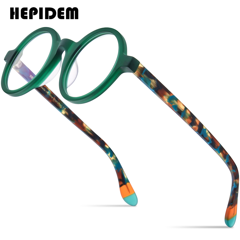 Gọng kính nam nữ Hepidem H9270, acetate mờ, gọng tròn lớn retro, nhiều màu 2023
