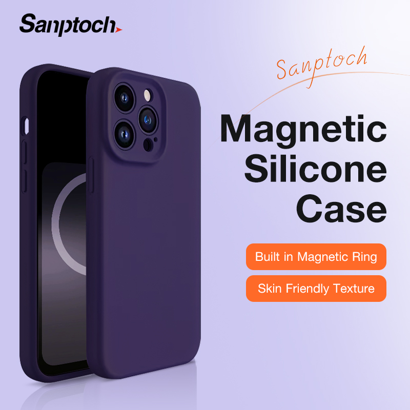 Sanptoch for magnetic liquid silicone phone case for iphone 13 pro max skin-friendly cover for iphone 14 pro max shockproof protection vỏ mềm