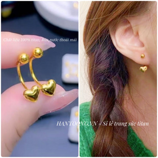 Bông tai nữ làm bằng titan cao cấp không gỉ mạ vàng 24k thiết kế mới lạ hình trái tim xinh xắn phong cách trẻ trung