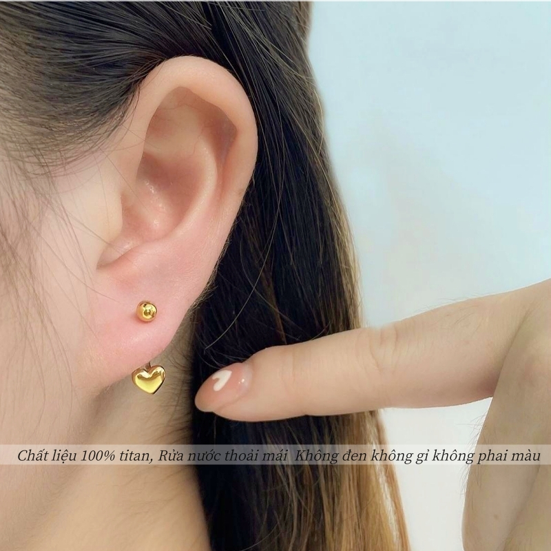 Bông tai nữ làm bằng titan cao cấp không gỉ mạ vàng 24k thiết kế mới lạ hình trái tim xinh xắn phong cách trẻ trung
