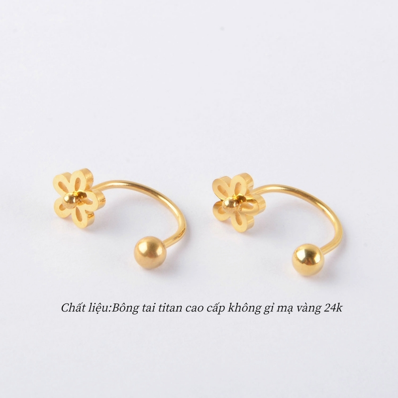 Bông tai nữ làm bằng titan cao cấp không gỉ mạ vàng 24k thiết kế mới lạ hình trái tim xinh xắn phong cách trẻ trung