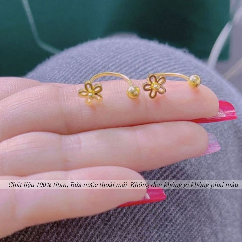 Bông tai nữ làm bằng titan cao cấp không gỉ mạ vàng 24k thiết kế mới lạ hình trái tim xinh xắn phong cách trẻ trung