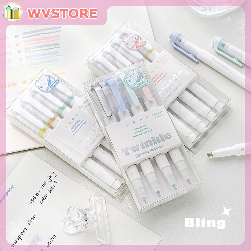 Bộ Highlighter Rosyposytwinkle, Bộ 4 Cái / hộp Highlighter, Bút Chì Chìa Khóa Lấp Lánh Tinh Tế, Bút Đánh Dấu Nổi Bật