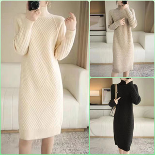 【Hàng Có Sẵn, Bán Chạy Váy len nữ mùa thu đông 2023 dáng trung dài, Áo len nữ kiểu Hàn rộng thoải mái, Áo len nữ cỡ lớn cổ cao thoải mái, Áo len nữ thời trang bảo ôn.