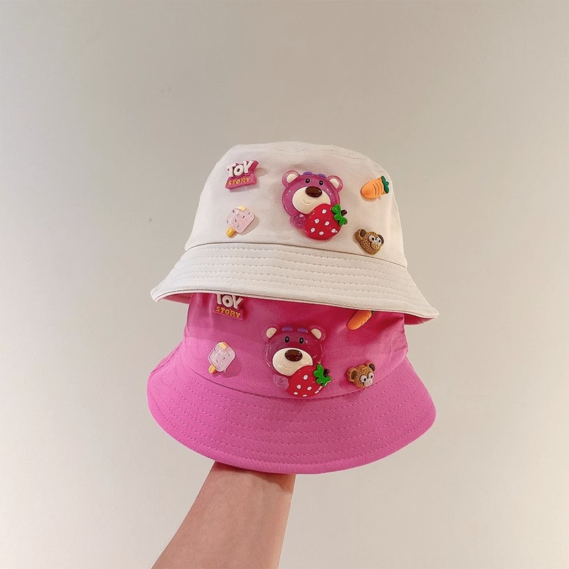 Mũ Tai Bèo Chống Nắng Họa Tiết Gấu Và Dâu Tây Hoạt Hình Siêu Dễ Thương Thời Trang Xuân Thu Cho Bé Gái