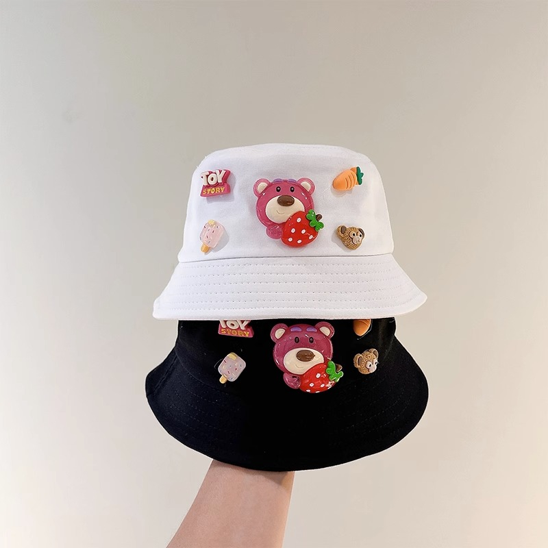 Mũ Tai Bèo Chống Nắng Họa Tiết Gấu Và Dâu Tây Hoạt Hình Siêu Dễ Thương Thời Trang Xuân Thu Cho Bé Gái