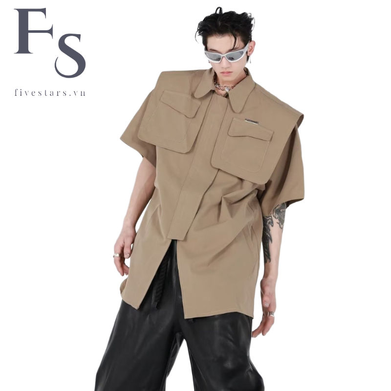 【M-4XL】Áo sơ mi nam phong cách hàn quốc hợp thời trang mới áo sơ mi phong cách hàn quốc from rộng simple áo sơ mi basic bigsize hip hop xu hướng thời trang áo cộc tay nam unisex thiết kế túi dụng cụ màu rắn