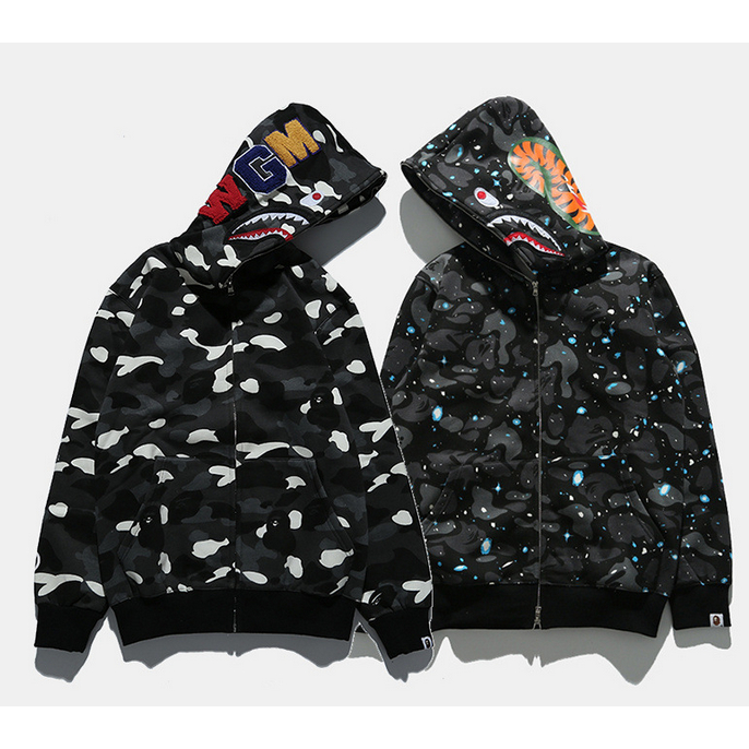 New bape Shark Hooded Casual Jacket Men Women Luminous Sweater