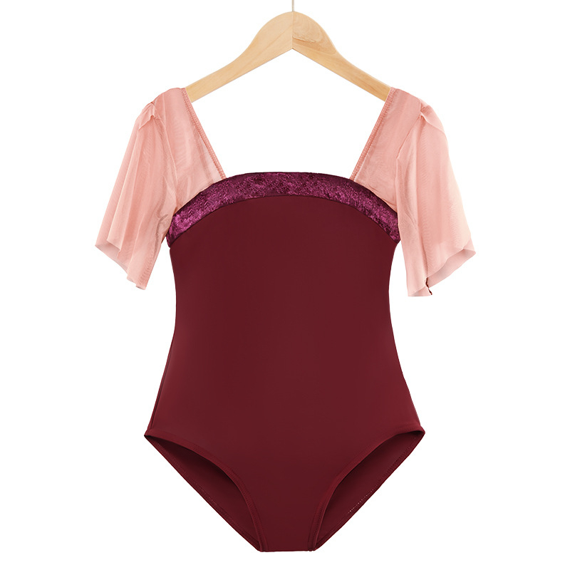 Flying sleeves bodysuit mỏng cổ vuông thích hợp cho múa ba lê