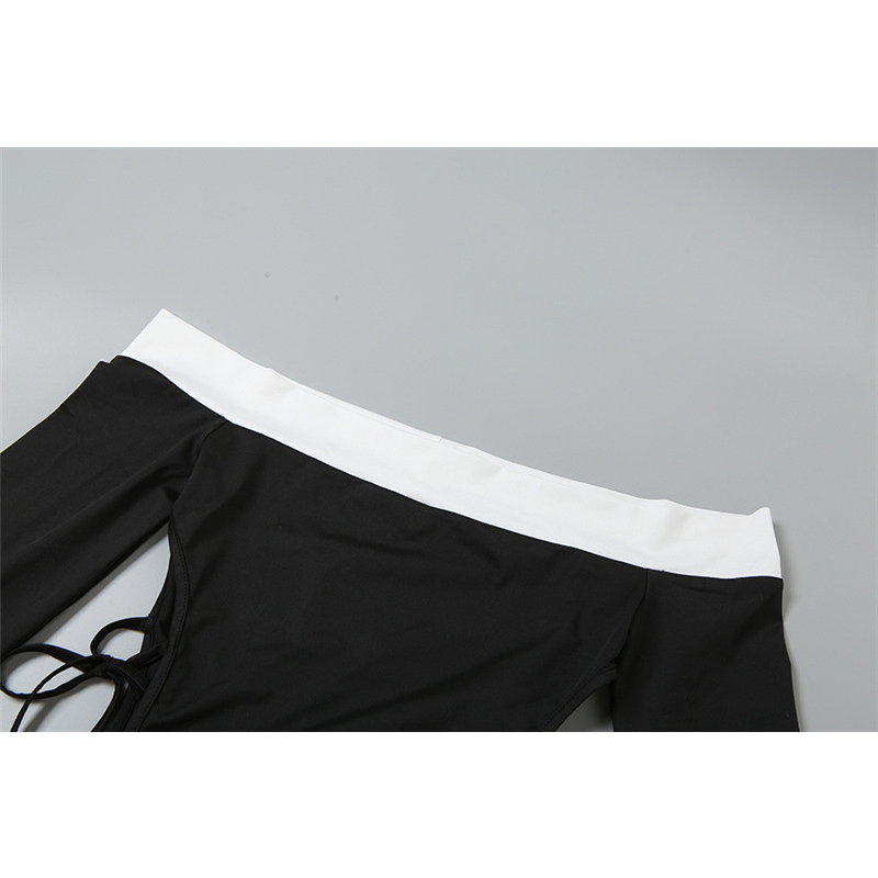 Klalien Set Áo Croptop Trễ Vai Tay Dài + Quần Short Lưng Cao Thời Trang Nữ