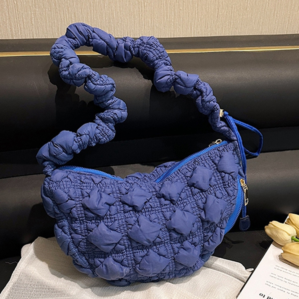 Túi Xách Đeo Chéo Đệm Bông Màu Trơn Phong Cách Boho Hàn Quốc Cho Nữ