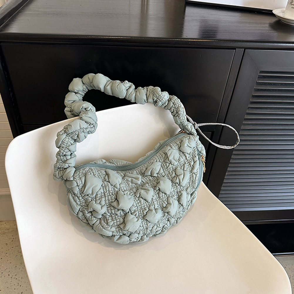 Túi Xách Đeo Chéo Đệm Bông Màu Trơn Phong Cách Boho Hàn Quốc Cho Nữ