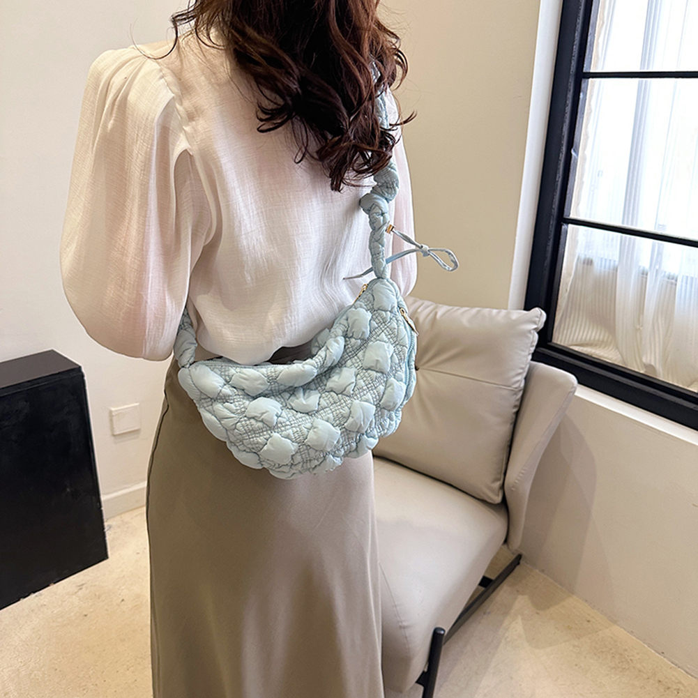 Túi Xách Đeo Chéo Đệm Bông Màu Trơn Phong Cách Boho Hàn Quốc Cho Nữ