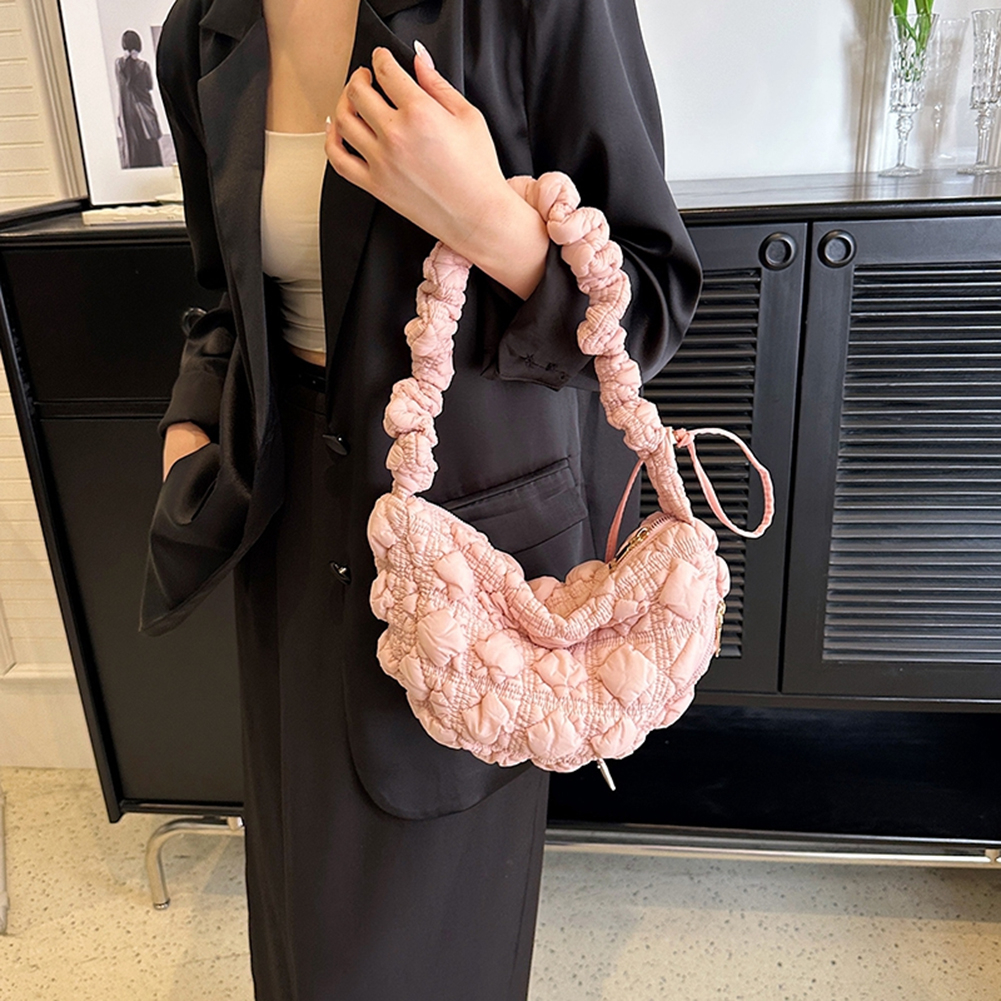 Túi Xách Đeo Chéo Đệm Bông Màu Trơn Phong Cách Boho Hàn Quốc Cho Nữ