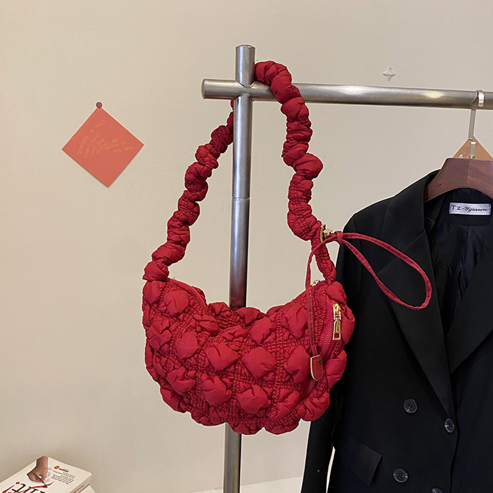 Túi Xách Đeo Chéo Đệm Bông Màu Trơn Phong Cách Boho Hàn Quốc Cho Nữ