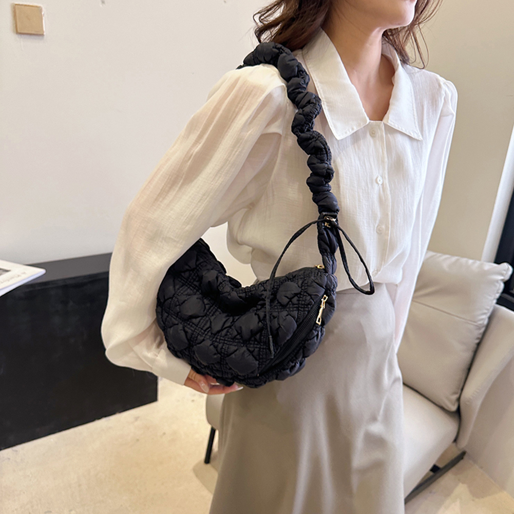 Túi Xách Đeo Chéo Đệm Bông Màu Trơn Phong Cách Boho Hàn Quốc Cho Nữ