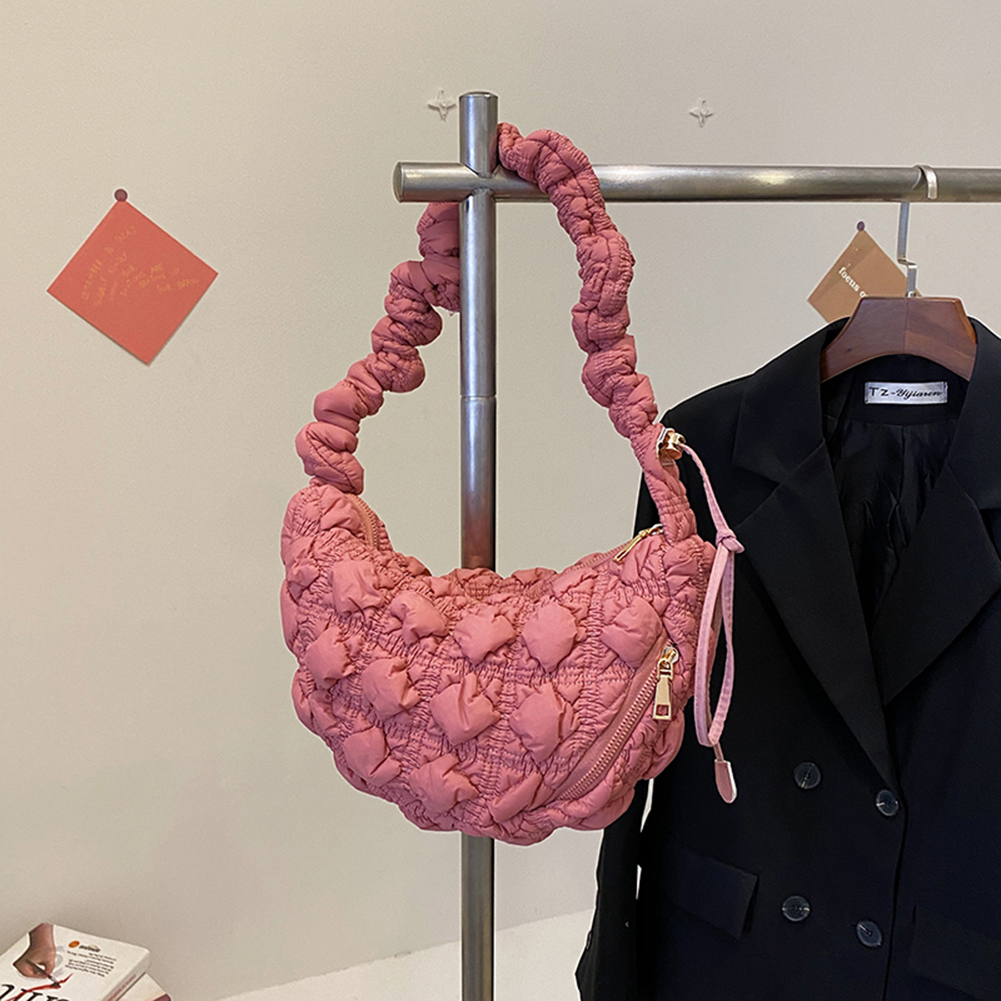 Túi Xách Đeo Chéo Đệm Bông Màu Trơn Phong Cách Boho Hàn Quốc Cho Nữ