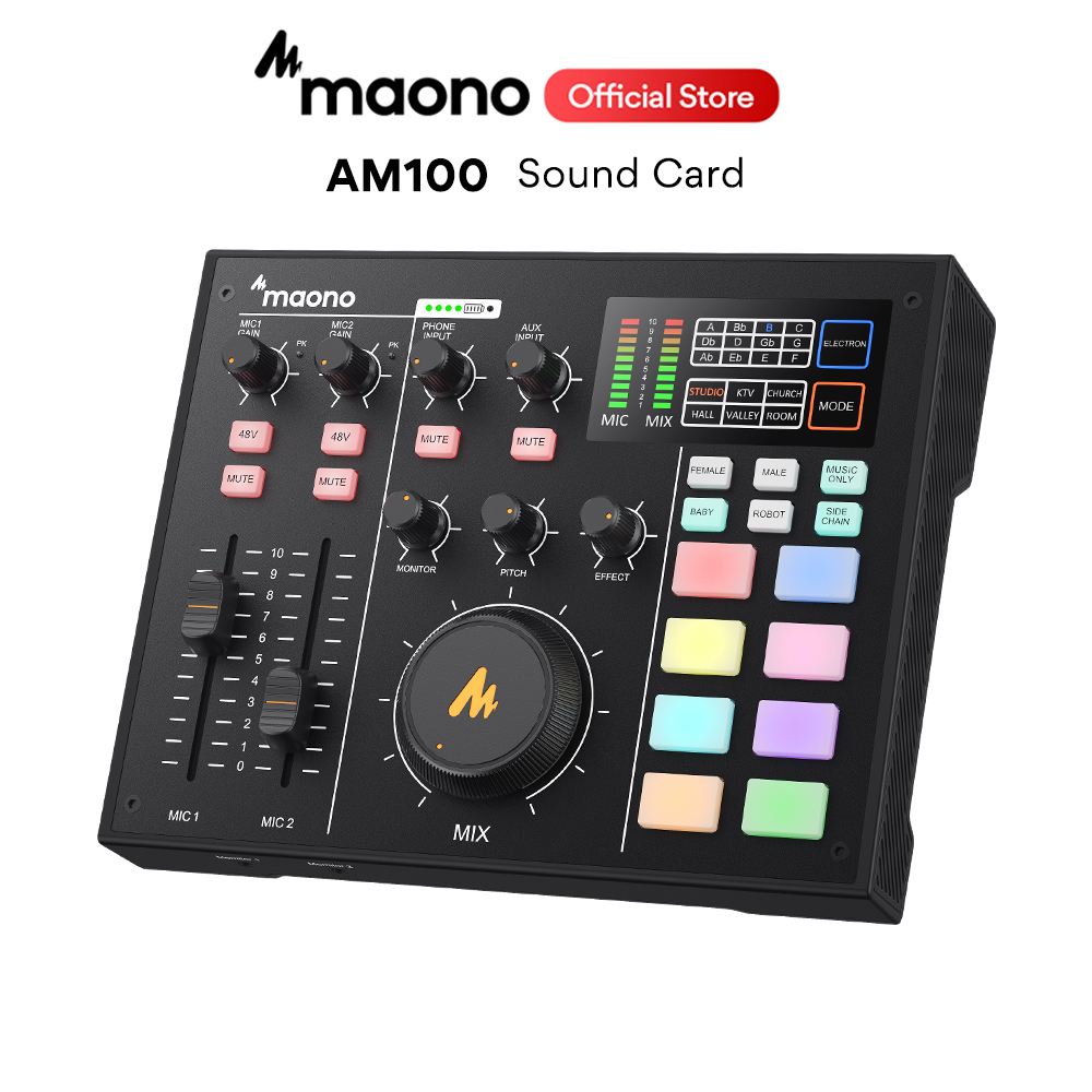 Thẻ âm thanh MAONO AM100 podcast chuyên nghiệp cho phòng thu âm/ điện thoại di động/ máy tính/PC